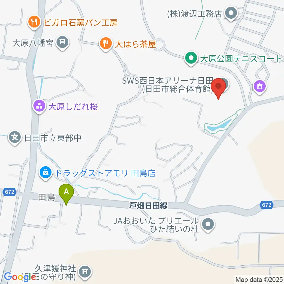 SWS西日本アリーナ日田周辺のコンビニエンスストア一覧地図