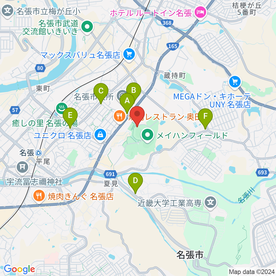 メイハンスタジアム周辺のコンビニエンスストア一覧地図