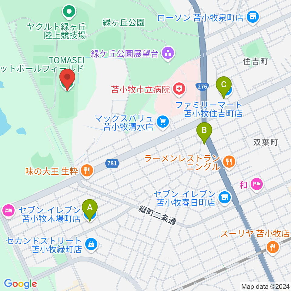 TOMASEIフットボールフィールド周辺のコンビニエンスストア一覧地図