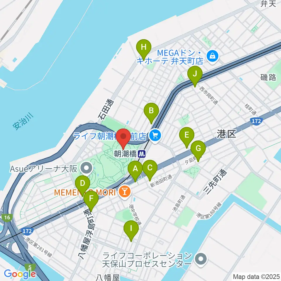 Asue大阪プール周辺のコンビニエンスストア一覧地図