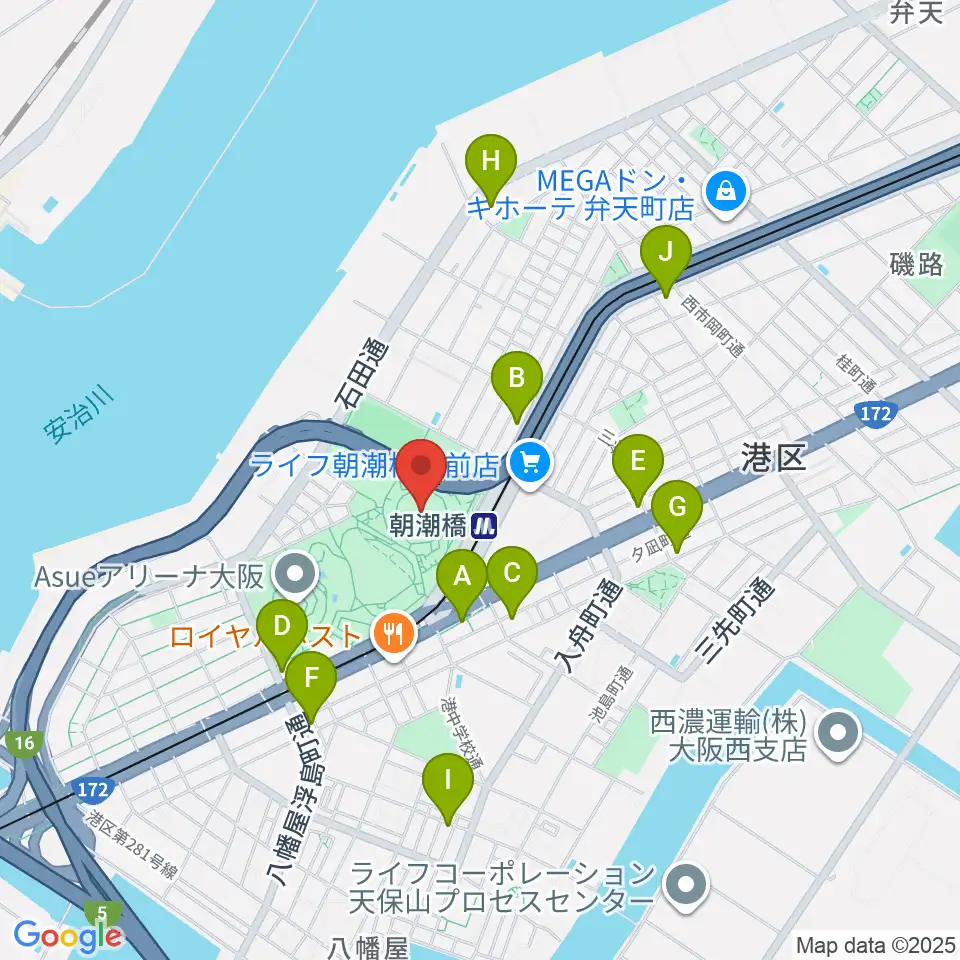 Asue大阪プール周辺のコンビニエンスストア一覧地図