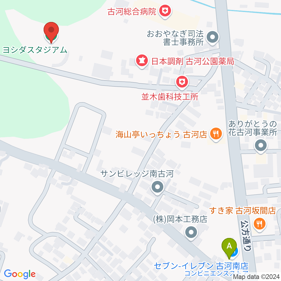 ヨシダスタジアム周辺のコンビニエンスストア一覧地図