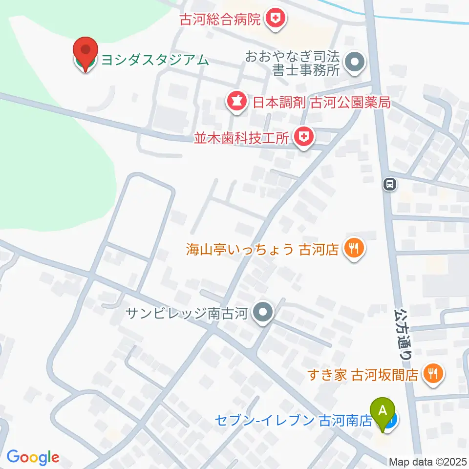 ヨシダスタジアム周辺のコンビニエンスストア一覧地図