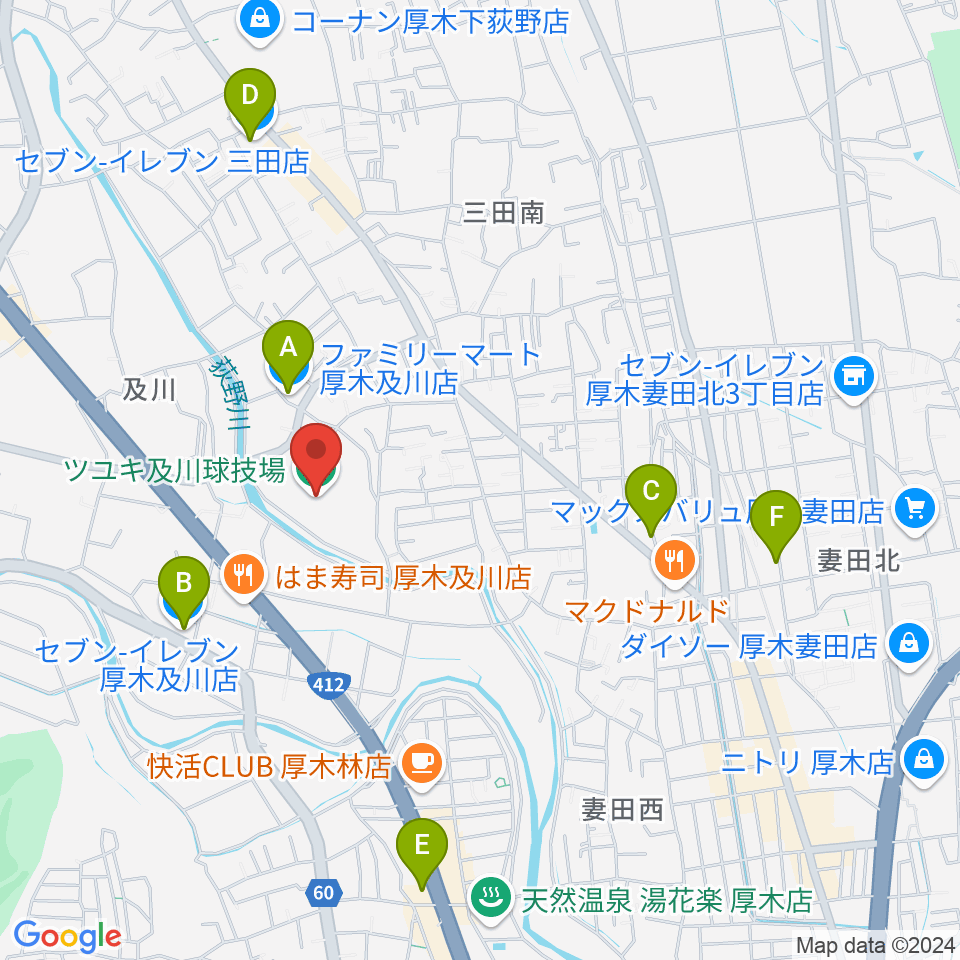 ツユキ及川球技場周辺のコンビニエンスストア一覧地図