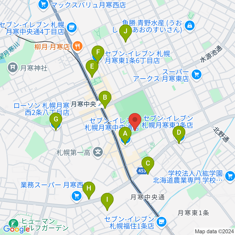 どうぎんカーリングスタジアム周辺のコンビニエンスストア一覧地図