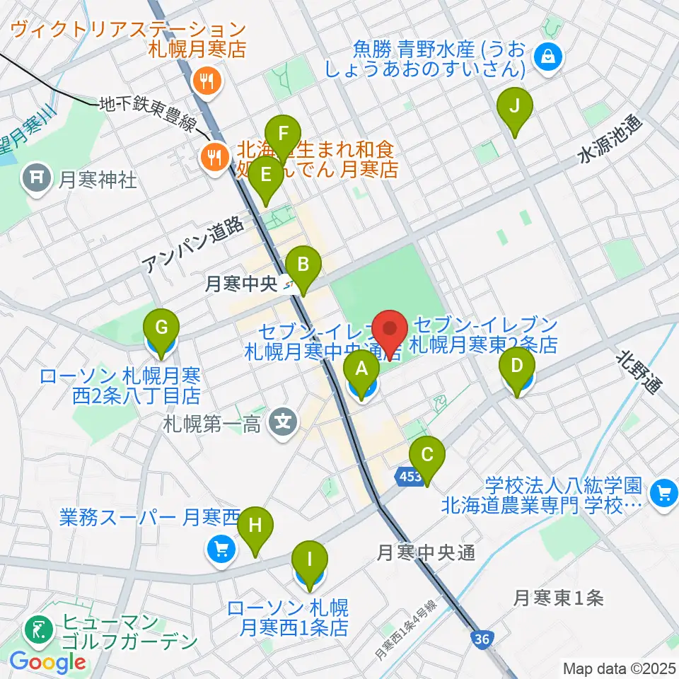 どうぎんカーリングスタジアム周辺のコンビニエンスストア一覧地図