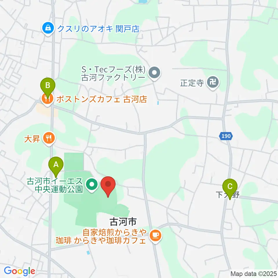 古河市イーエス中央運動公園陸上競技場周辺のコンビニエンスストア一覧地図