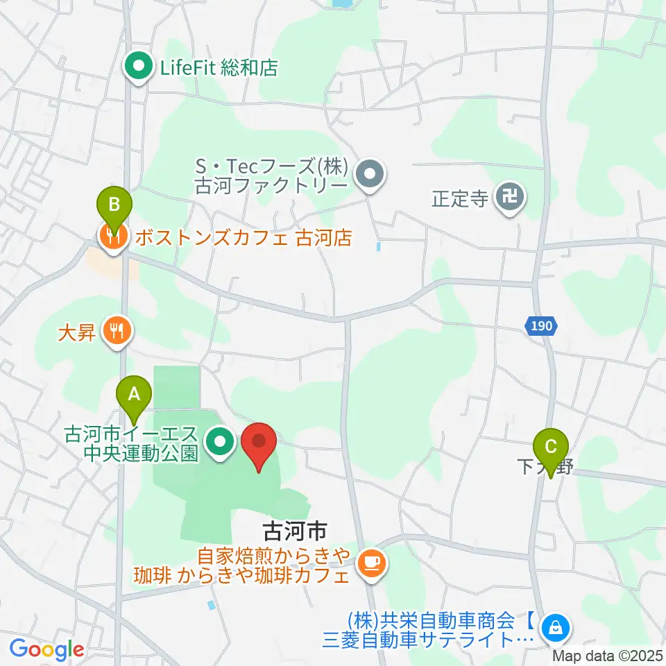 古河市イーエス中央運動公園陸上競技場周辺のコンビニエンスストア一覧地図