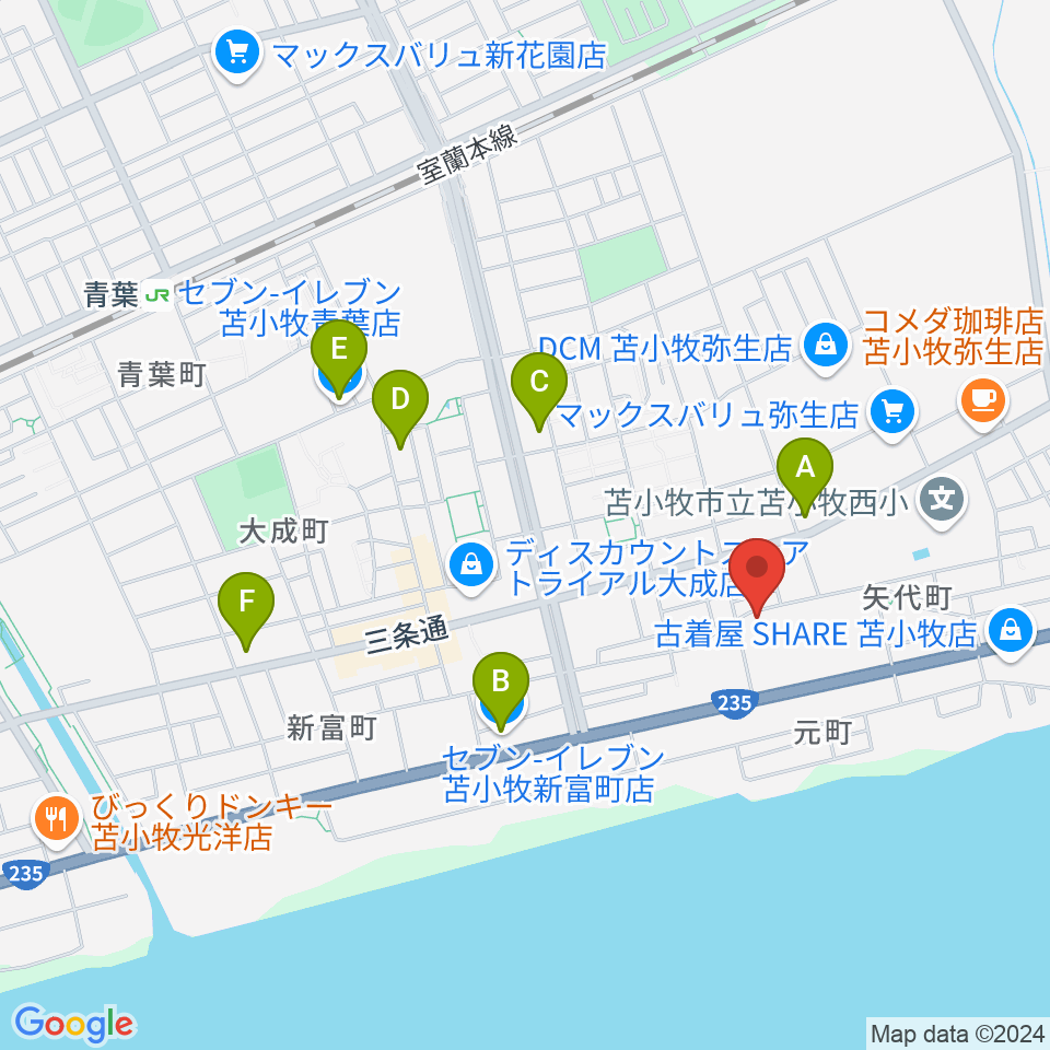 アブロス矢代スポーツセンター周辺のコンビニエンスストア一覧地図