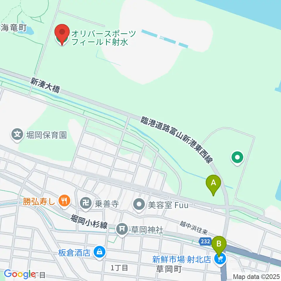 オリバースポーツフィールド射水周辺のコンビニエンスストア一覧地図