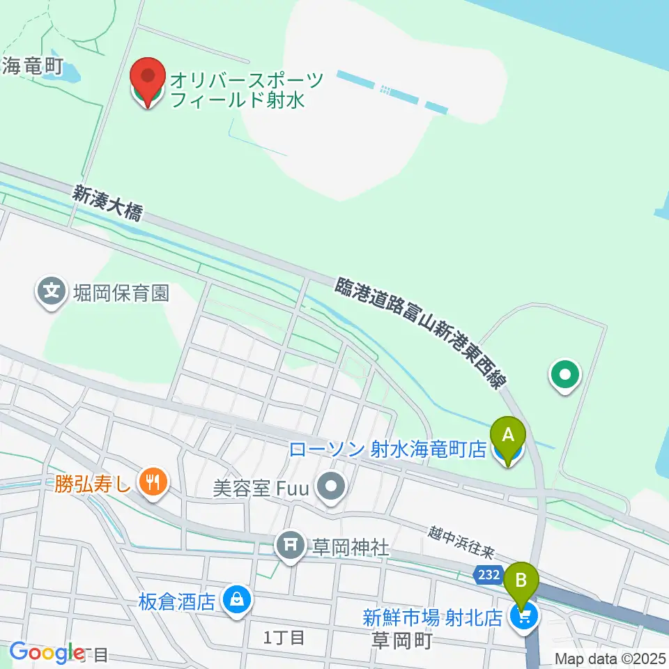 オリバースポーツフィールド射水周辺のコンビニエンスストア一覧地図