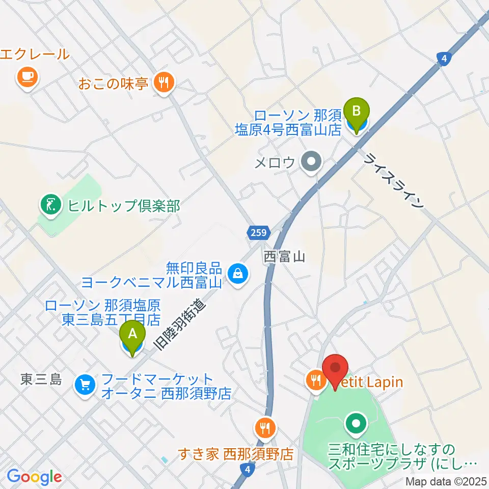 三和住宅にしなすのスポーツプラザ体育館周辺のコンビニエンスストア一覧地図