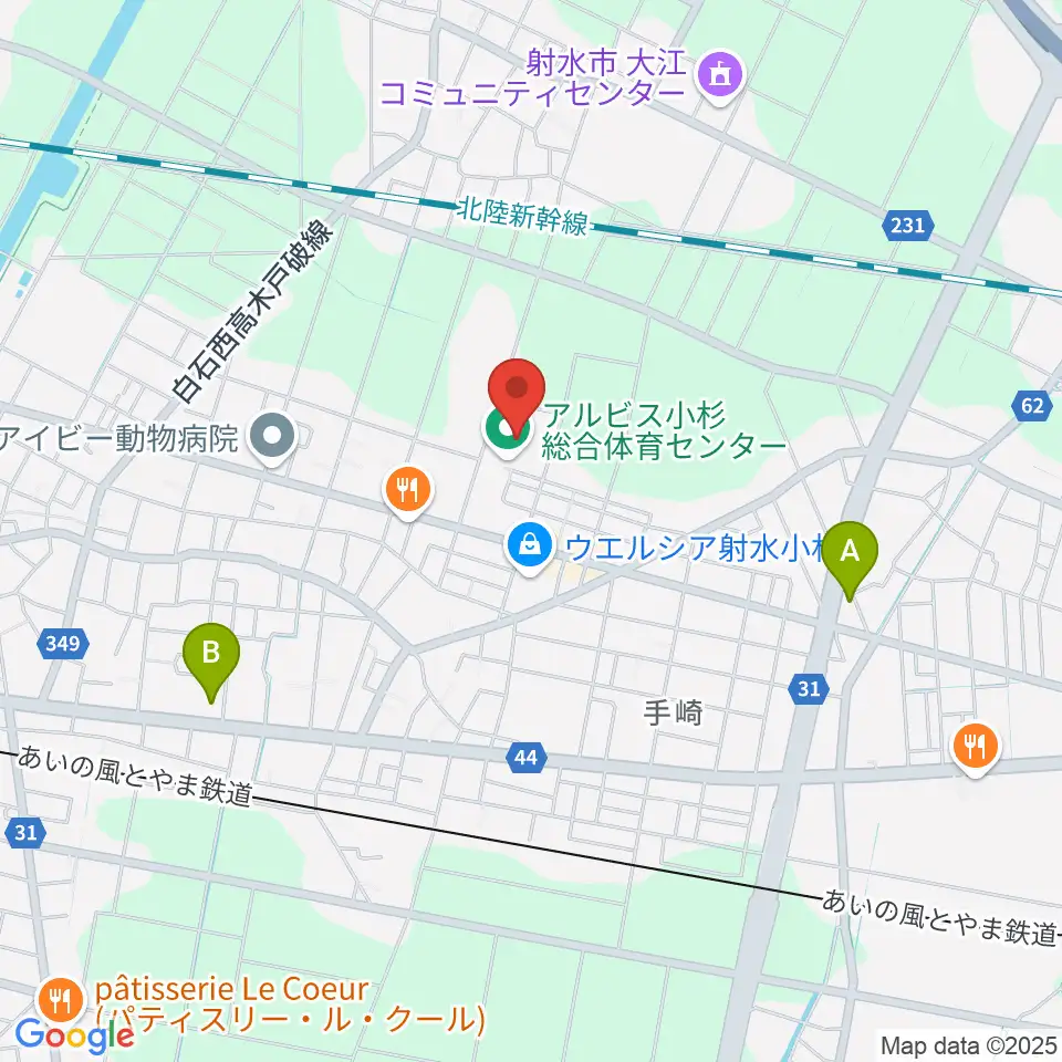 アルビス小杉総合体育センター周辺のコンビニエンスストア一覧地図