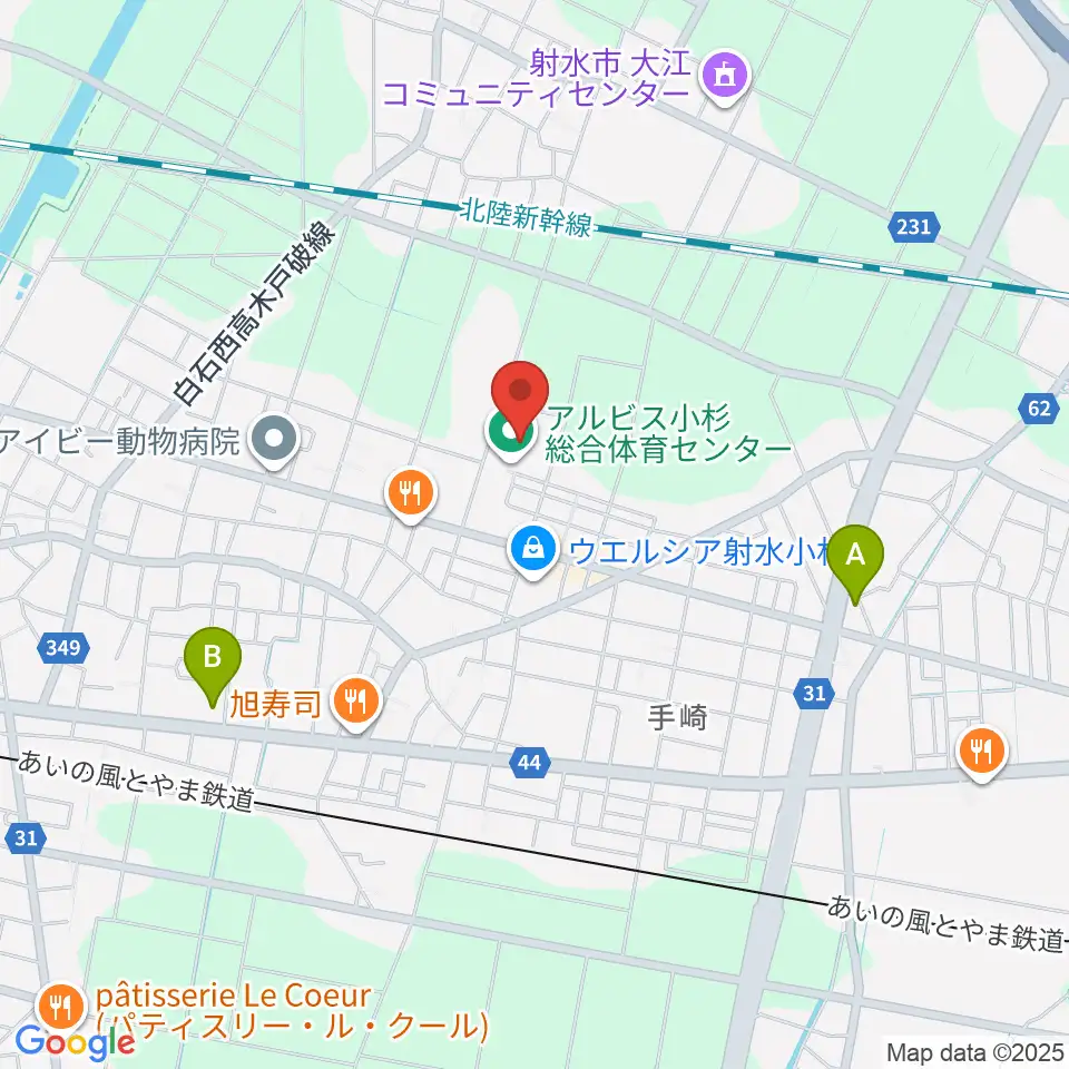 アルビス小杉総合体育センター周辺のコンビニエンスストア一覧地図