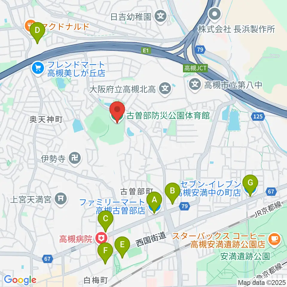 古曽部防災公園体育館周辺のコンビニエンスストア一覧地図