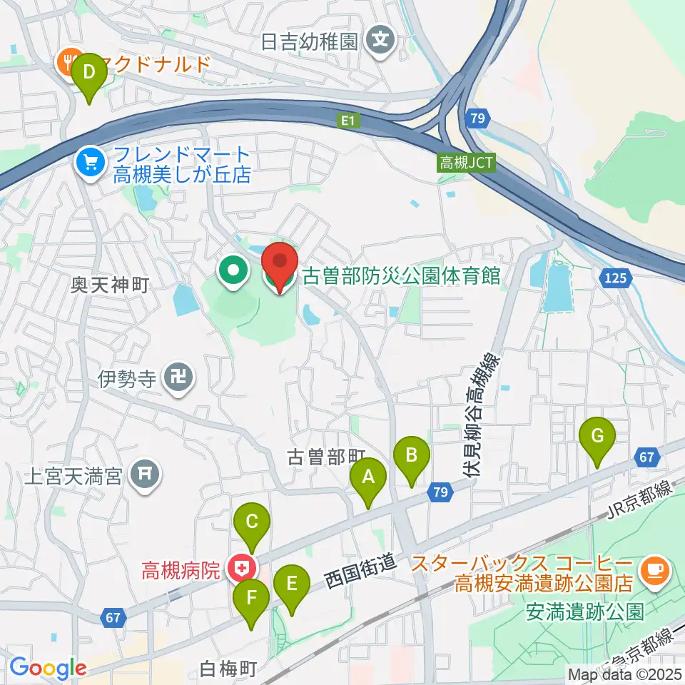 古曽部防災公園体育館周辺のコンビニエンスストア一覧地図