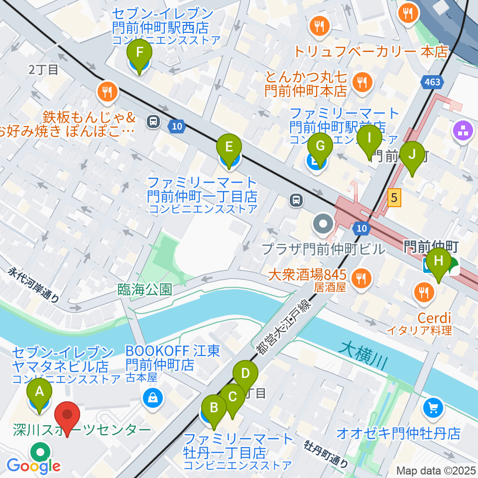 深川スポーツセンター周辺のコンビニエンスストア一覧地図