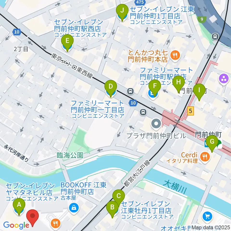 深川スポーツセンター周辺のコンビニエンスストア一覧地図