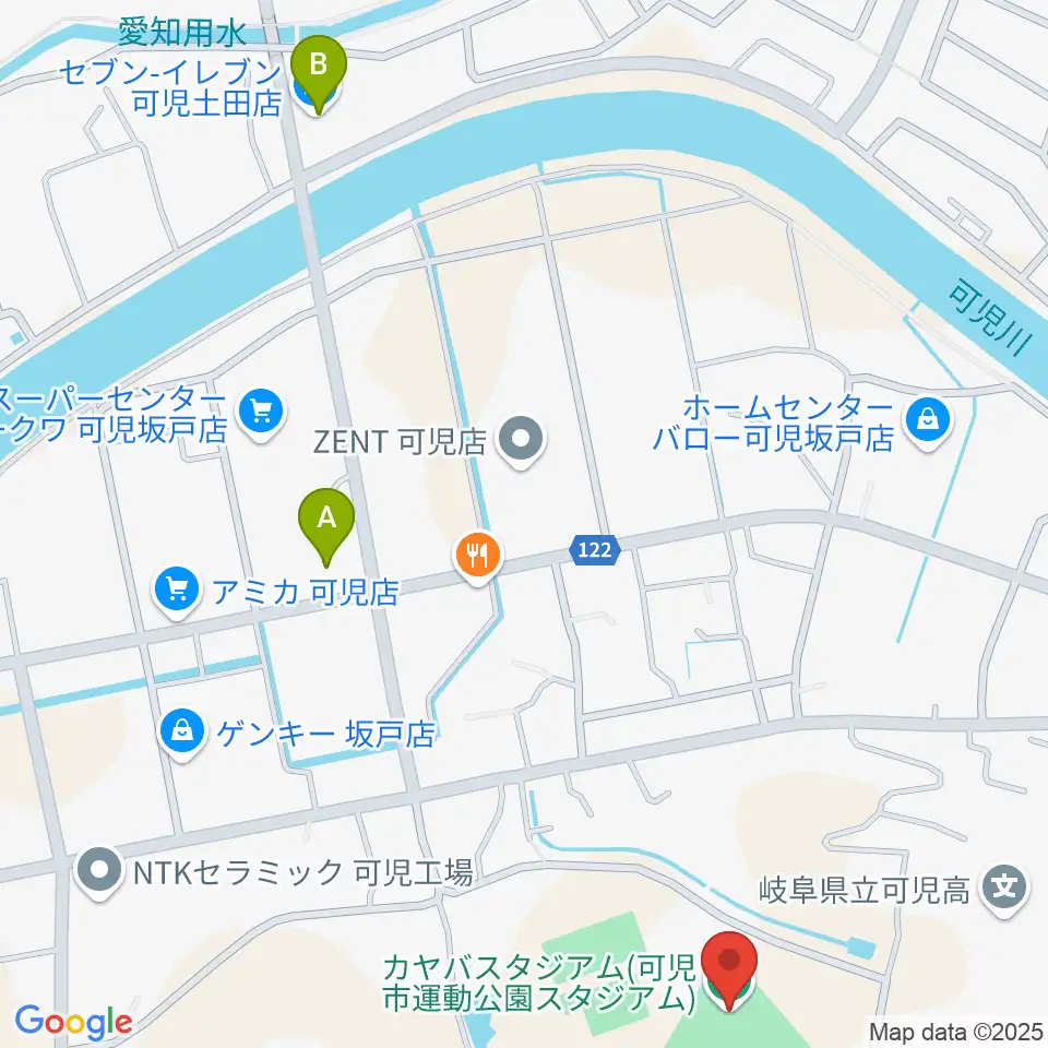 カヤバスタジアム周辺のコンビニエンスストア一覧地図
