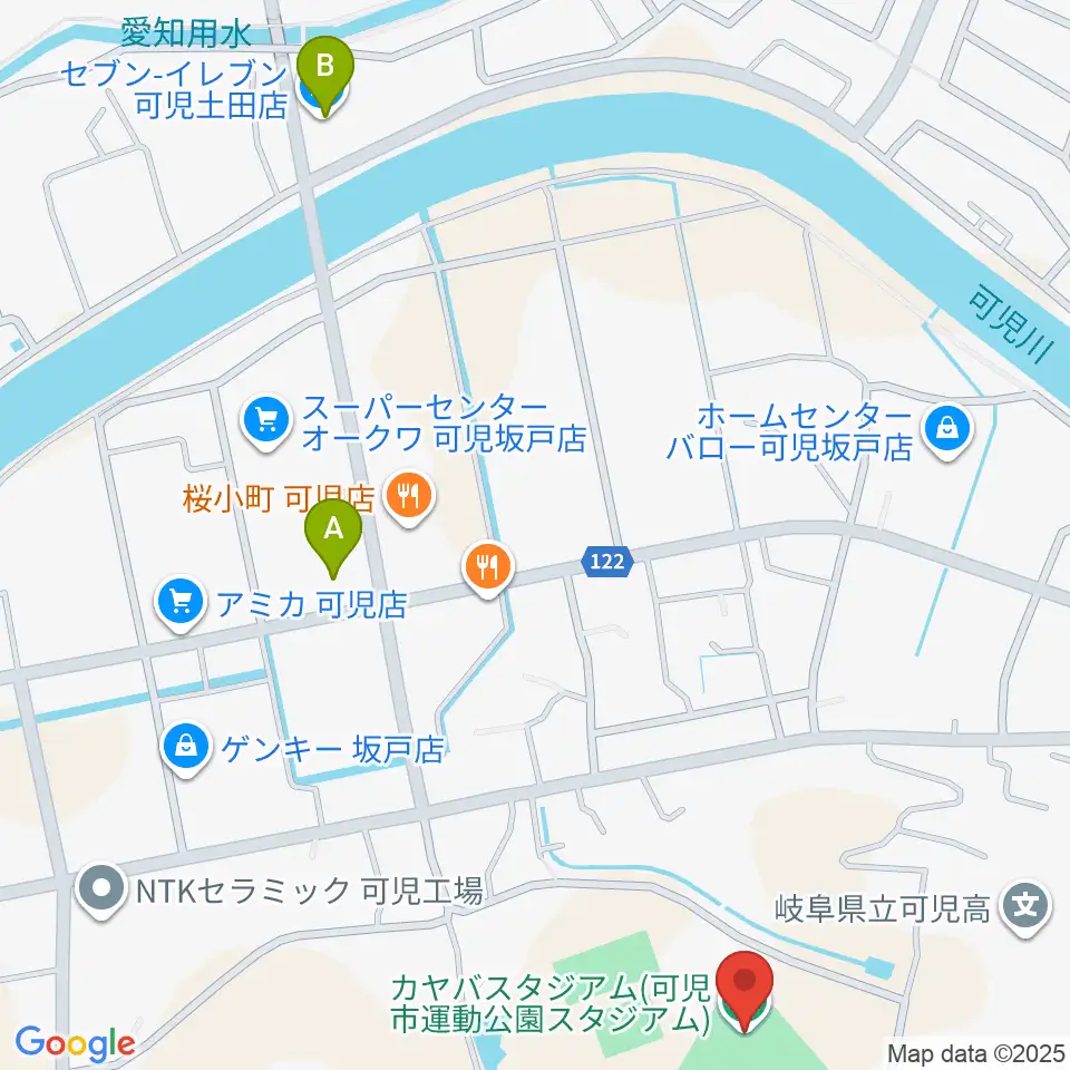 カヤバスタジアム周辺のコンビニエンスストア一覧地図
