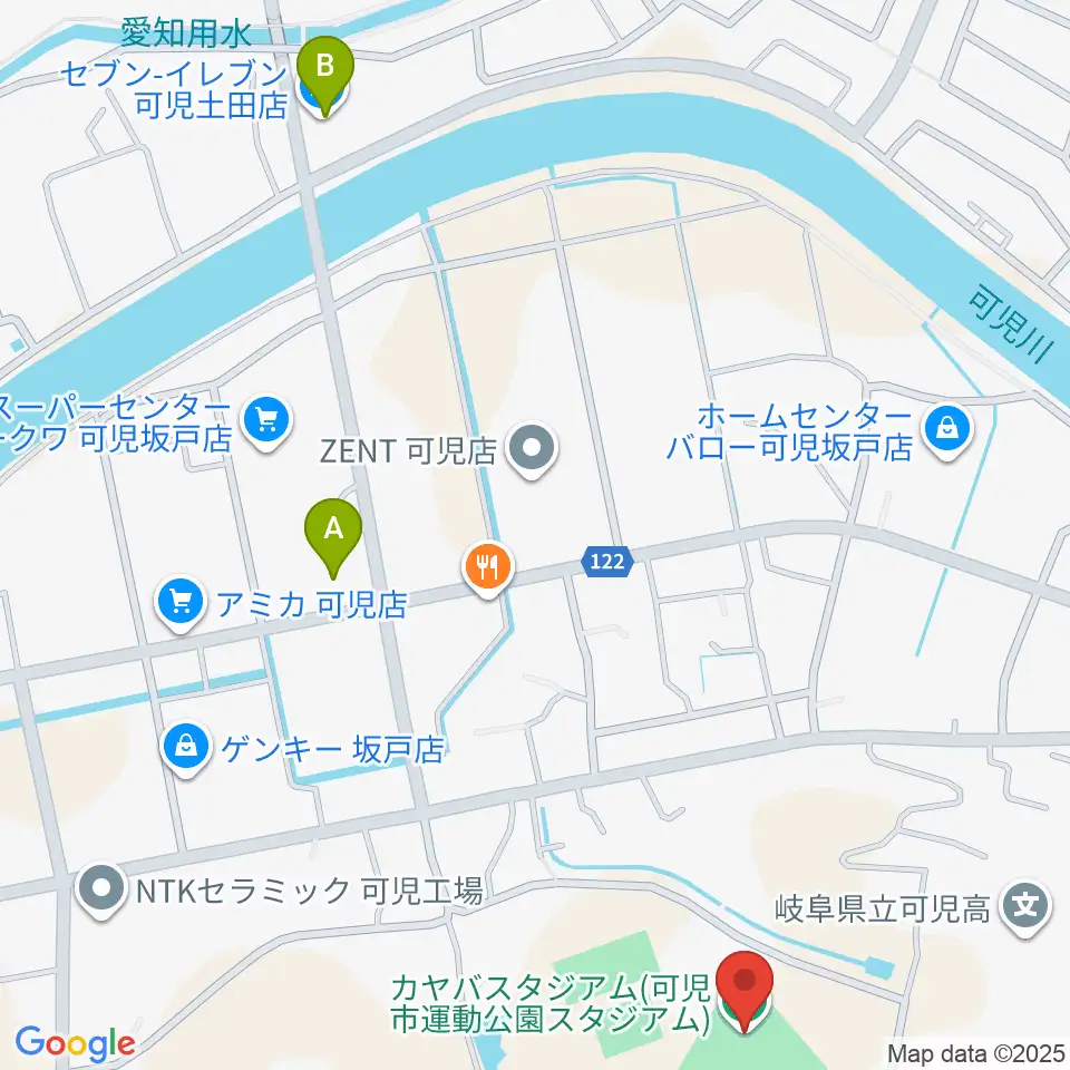 カヤバスタジアム周辺のコンビニエンスストア一覧地図