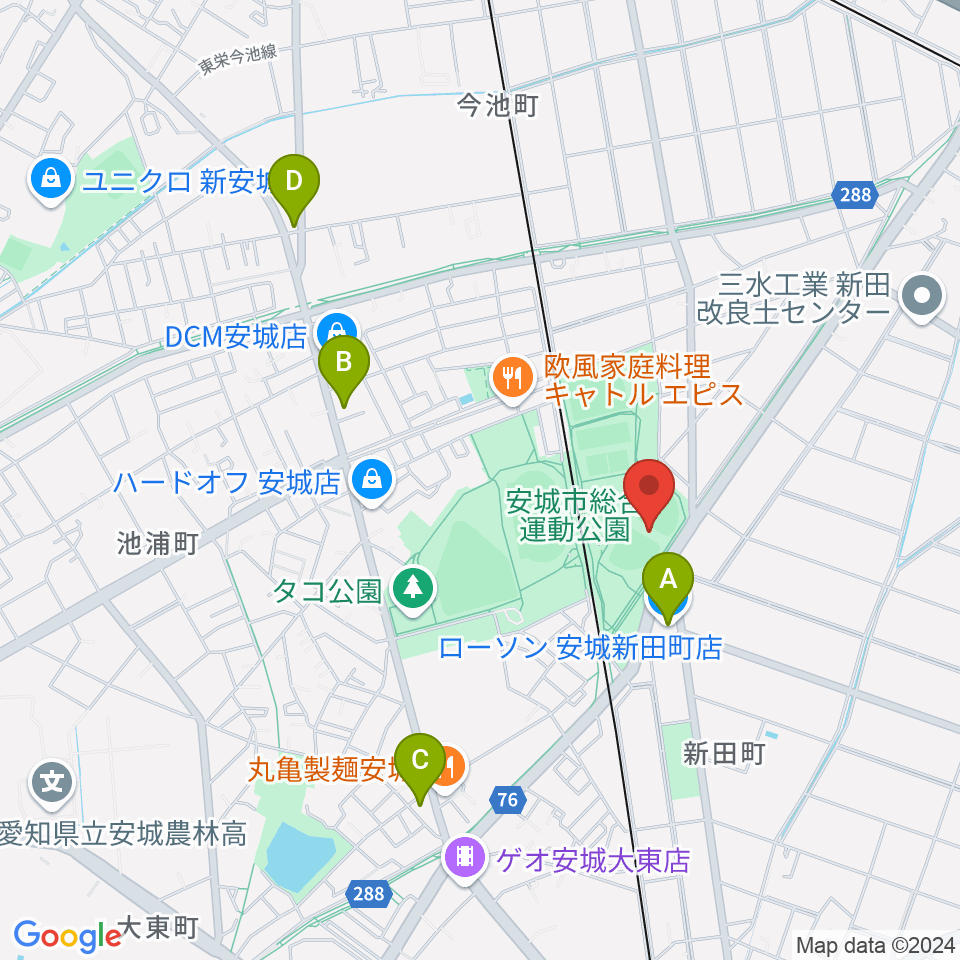 デンソーブライトペガサススタジアム周辺のコンビニエンスストア一覧地図