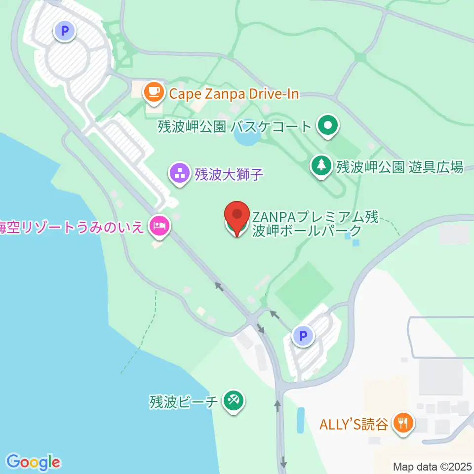 ZANPAプレミアム残波岬ボールパーク周辺のコンビニエンスストア一覧地図