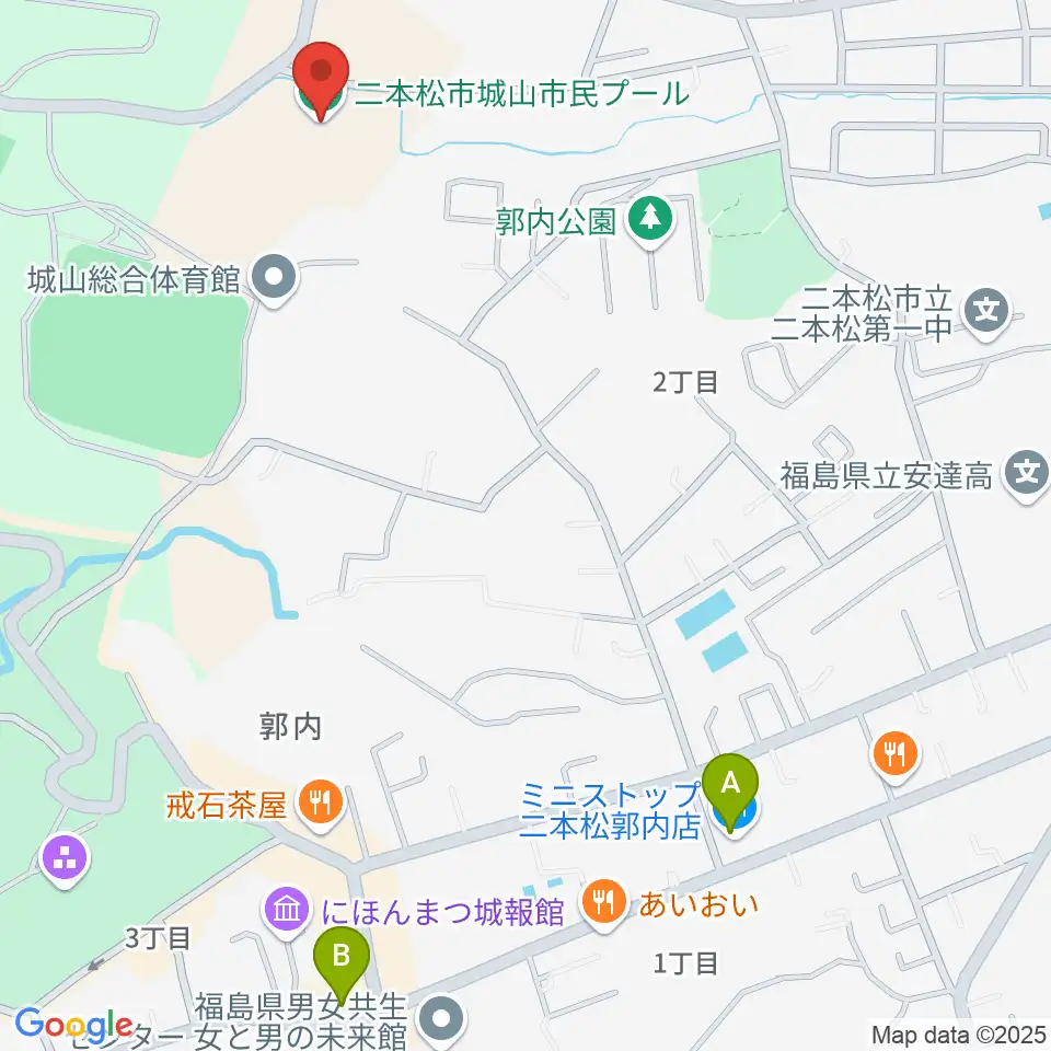 二本松しんきん城山プール周辺のコンビニエンスストア一覧地図