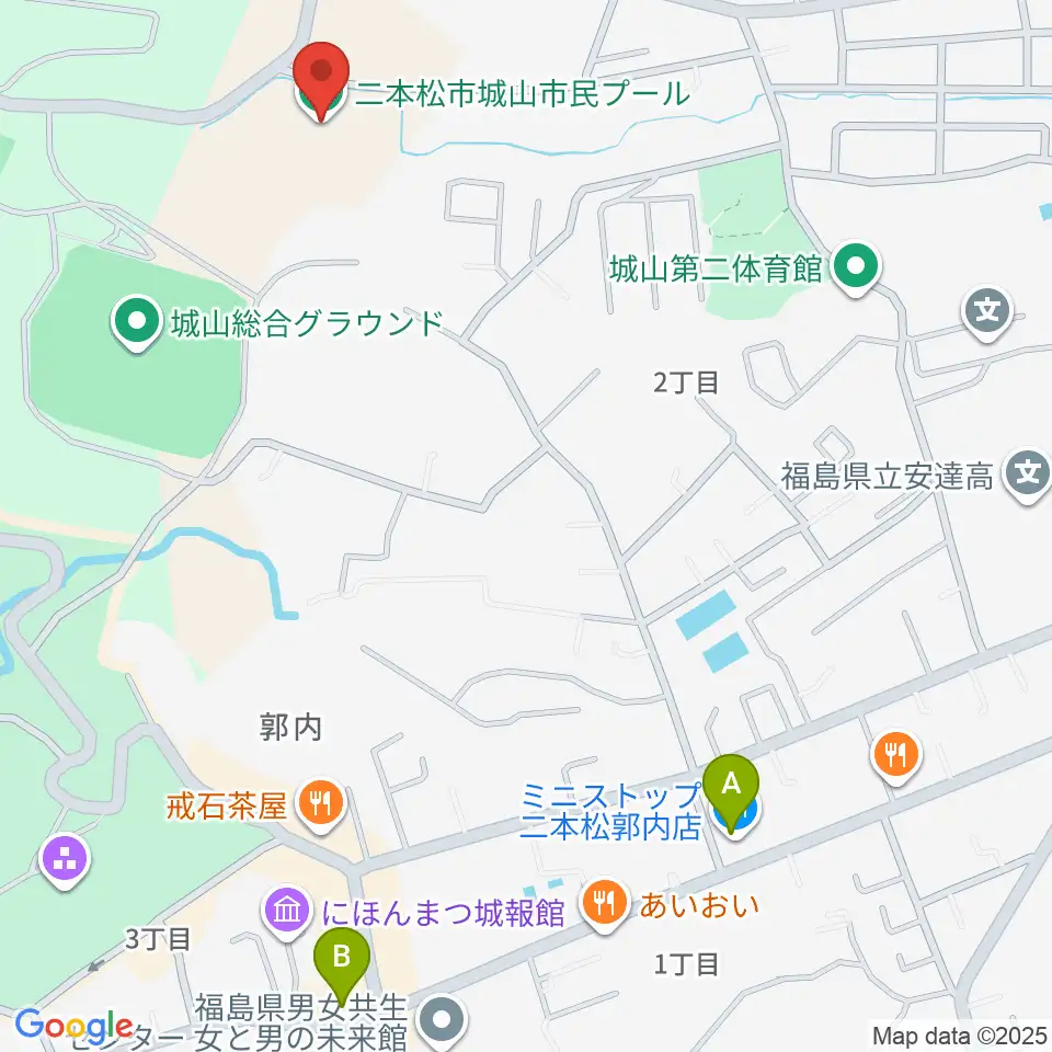 二本松しんきん城山プール周辺のコンビニエンスストア一覧地図