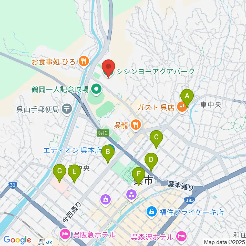 シシンヨーアクアパーク周辺のコンビニエンスストア一覧地図