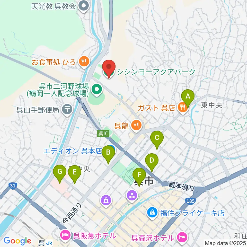 シシンヨーアクアパーク周辺のコンビニエンスストア一覧地図