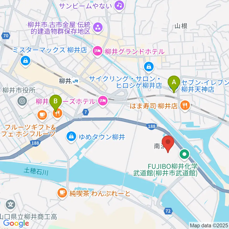ビジコム柳井スタジアム周辺のコンビニエンスストア一覧地図