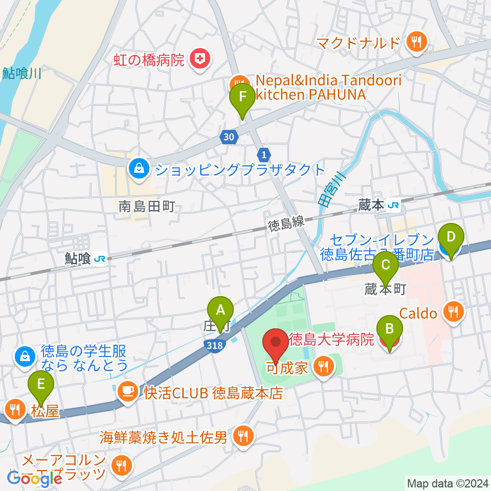 むつみパーク蔵本むつみスタジアム周辺のコンビニエンスストア一覧地図