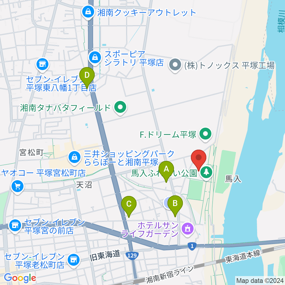 ひらつかサン・ライフアリーナ周辺のコンビニエンスストア一覧地図