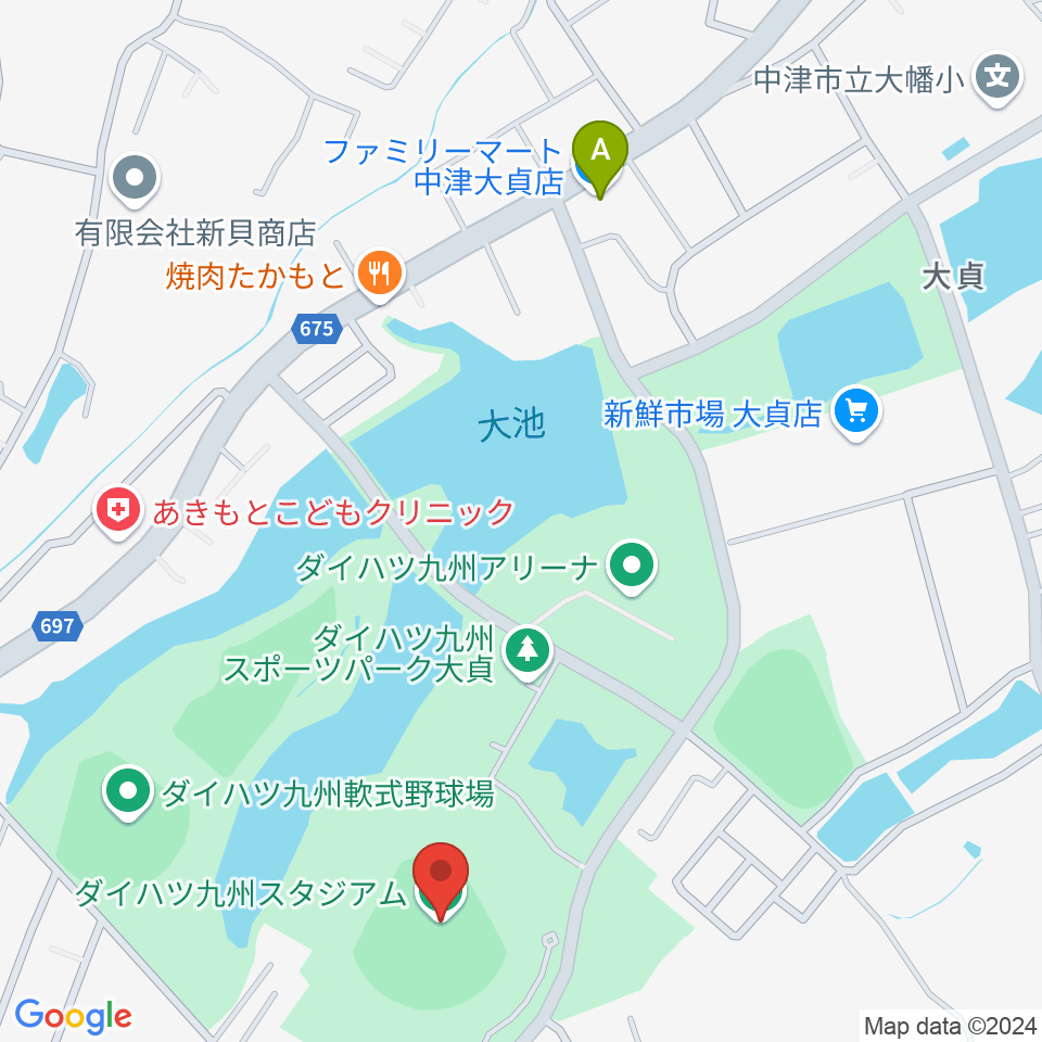 ダイハツ九州スタジアム周辺のコンビニエンスストア一覧地図