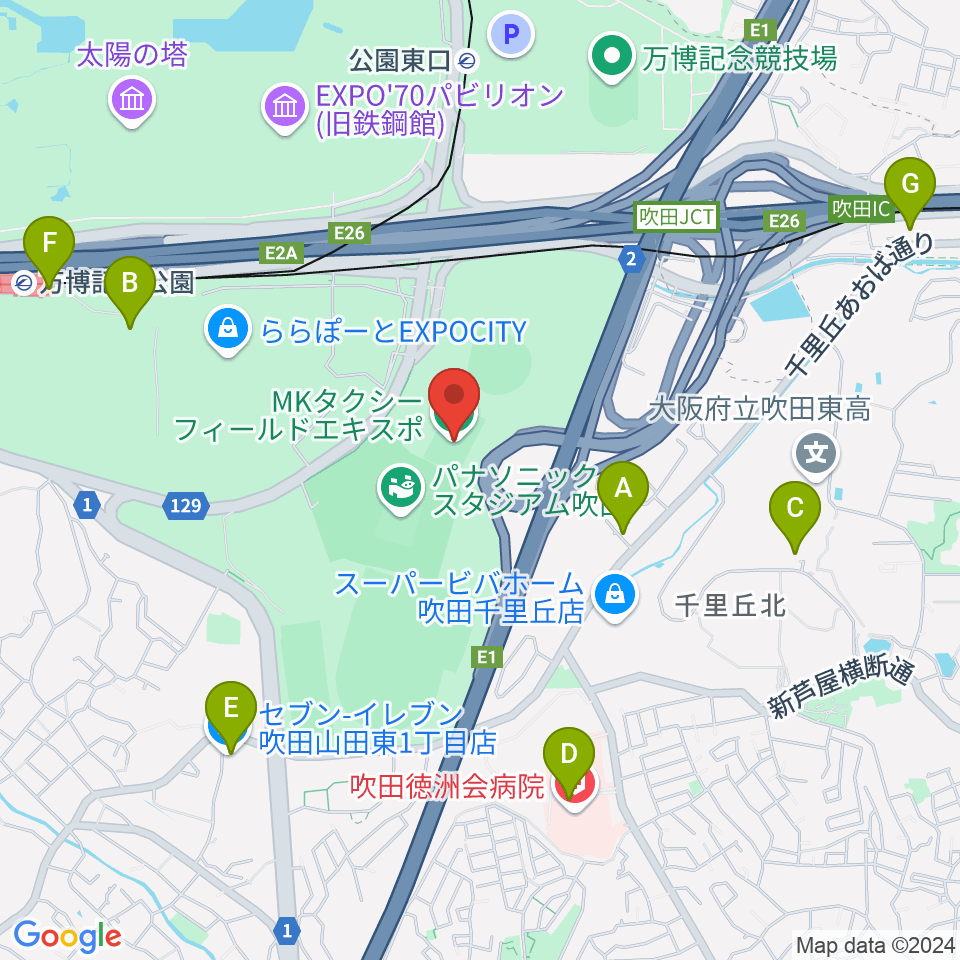 MKタクシーフィールドエキスポ周辺のコンビニエンスストア一覧地図