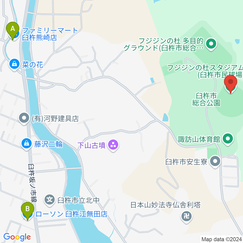 フジジンの杜スタジアム周辺のコンビニエンスストア一覧地図