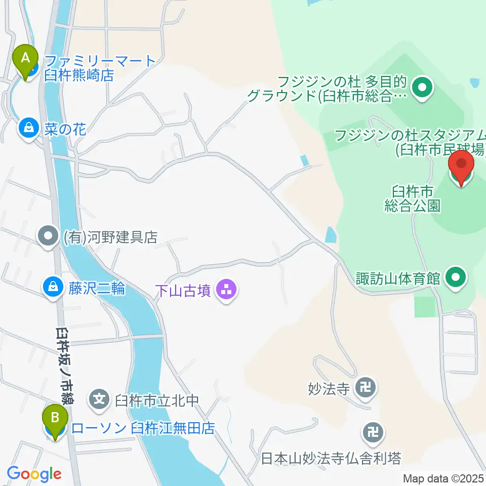 フジジンの杜スタジアム周辺のコンビニエンスストア一覧地図