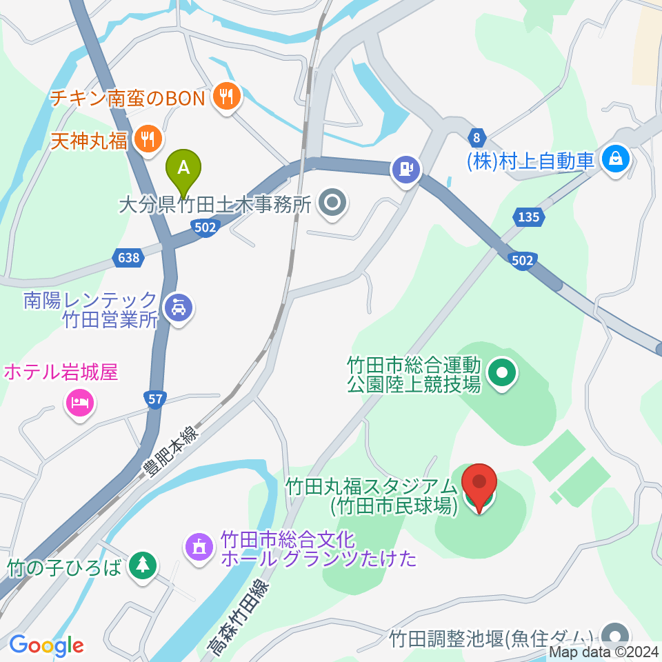 竹田丸福スタジアム周辺のコンビニエンスストア一覧地図