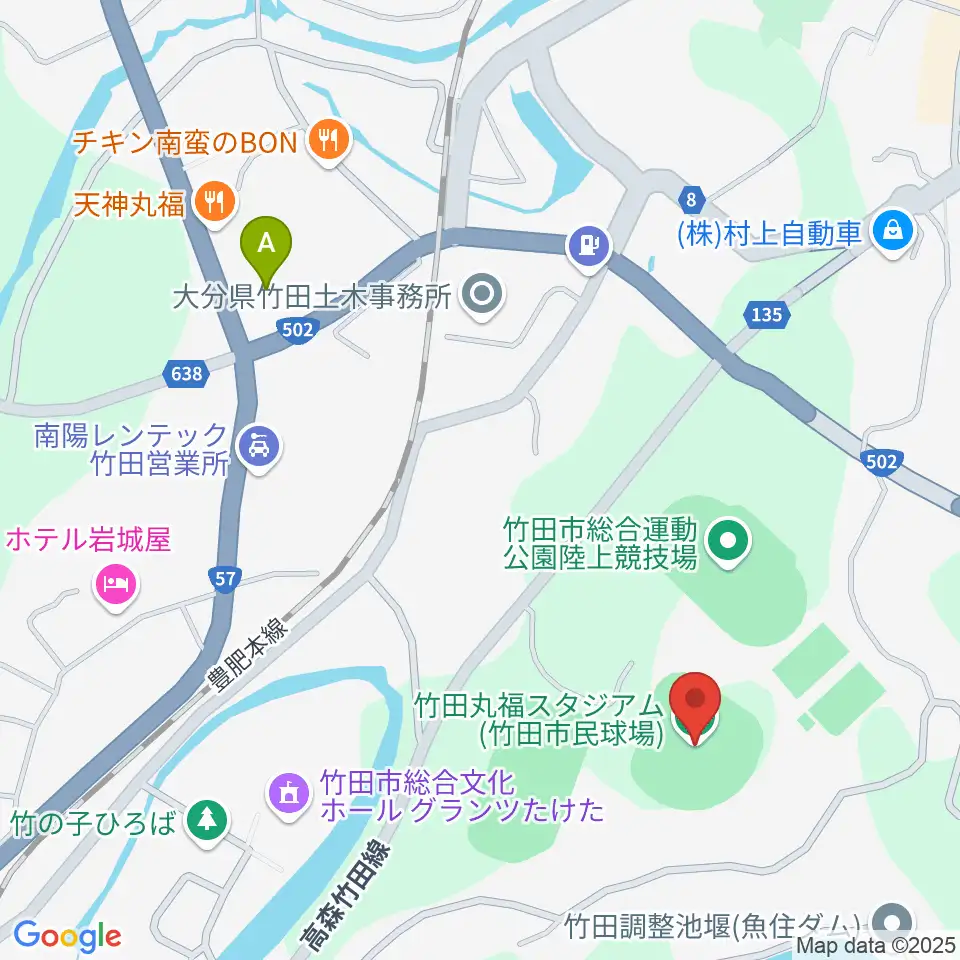 竹田丸福スタジアム周辺のコンビニエンスストア一覧地図