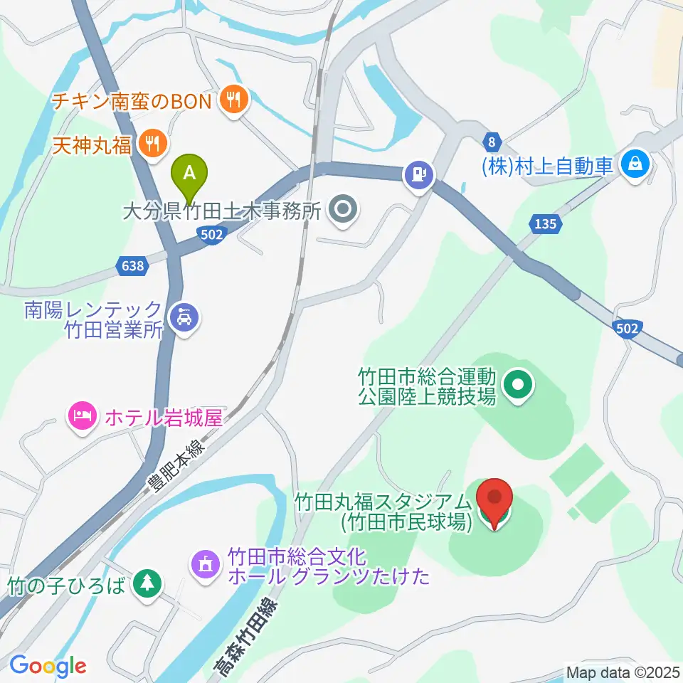 竹田丸福スタジアム周辺のコンビニエンスストア一覧地図