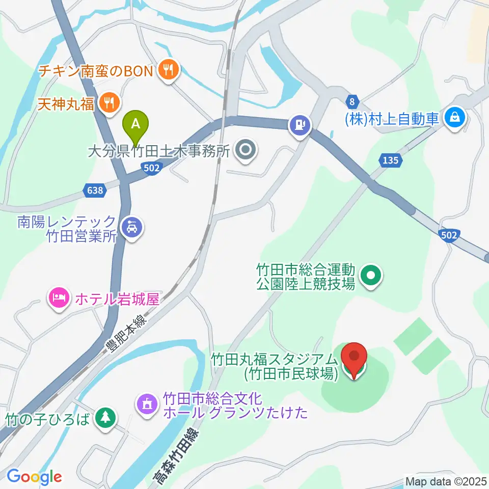 竹田丸福スタジアム周辺のコンビニエンスストア一覧地図