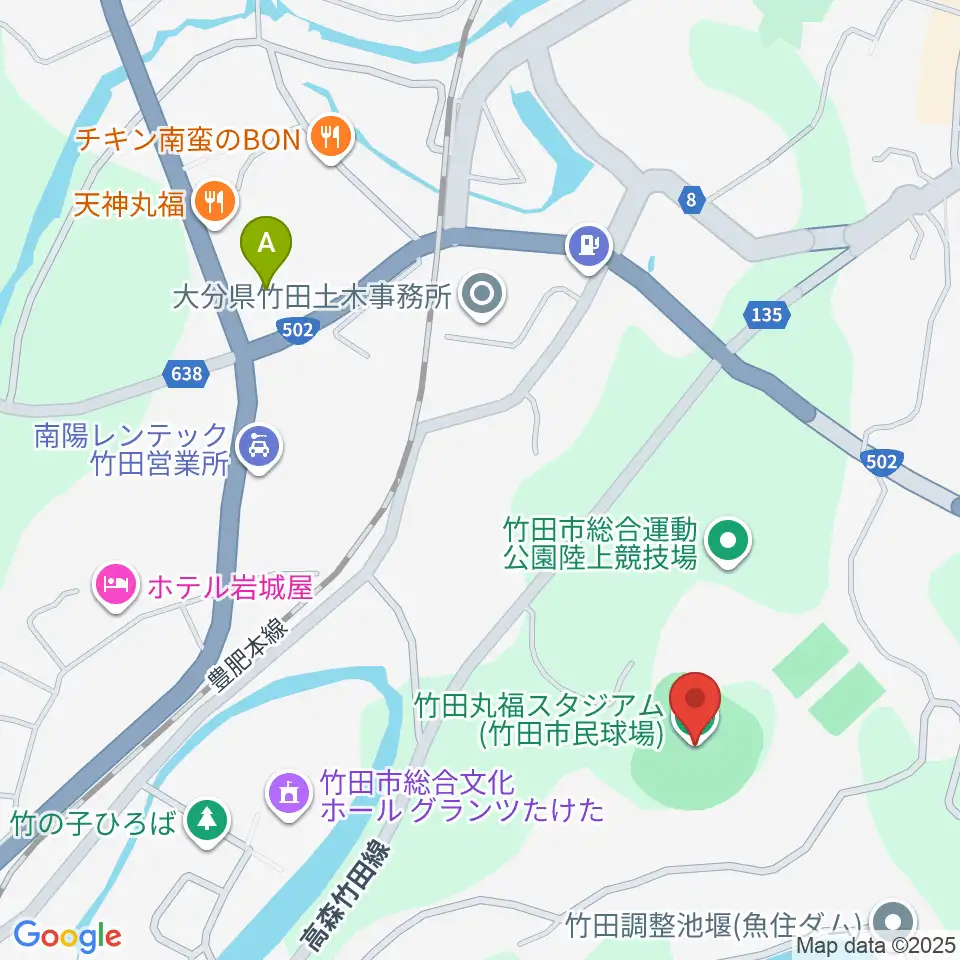 竹田丸福スタジアム周辺のコンビニエンスストア一覧地図