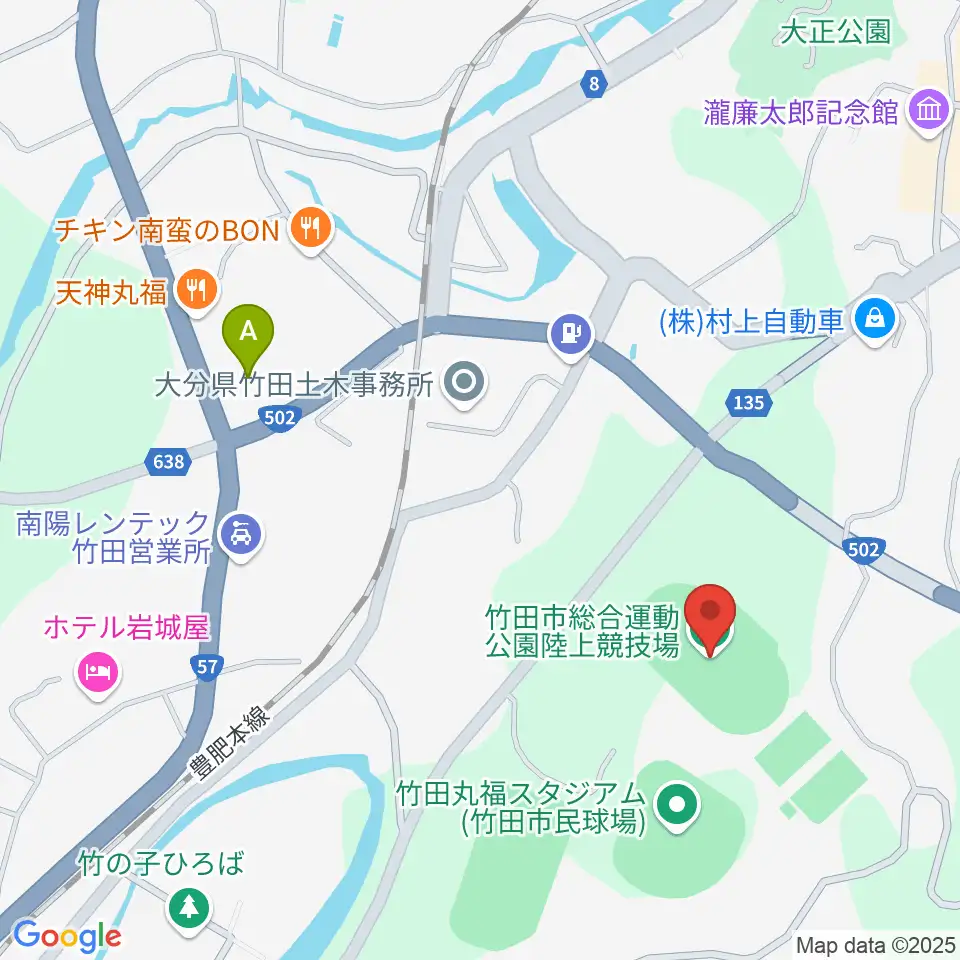 竹田丸福陸上競技場周辺のコンビニエンスストア一覧地図