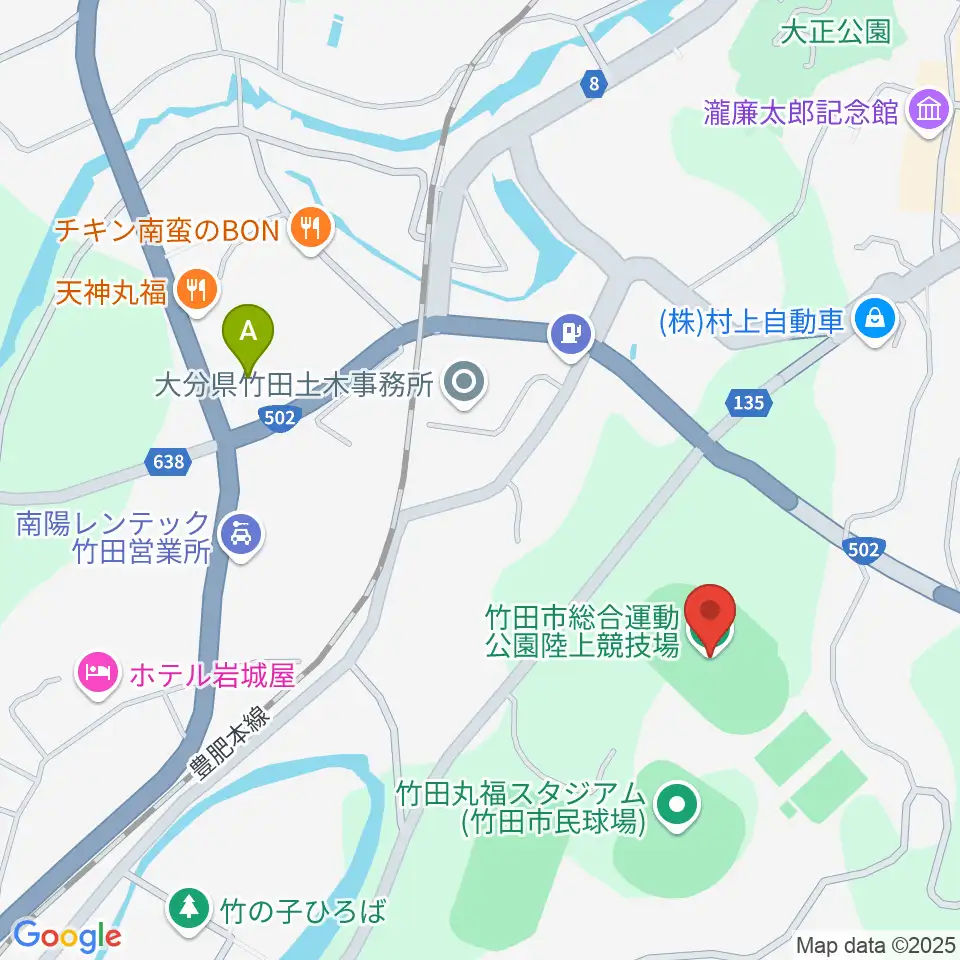 竹田丸福陸上競技場周辺のコンビニエンスストア一覧地図