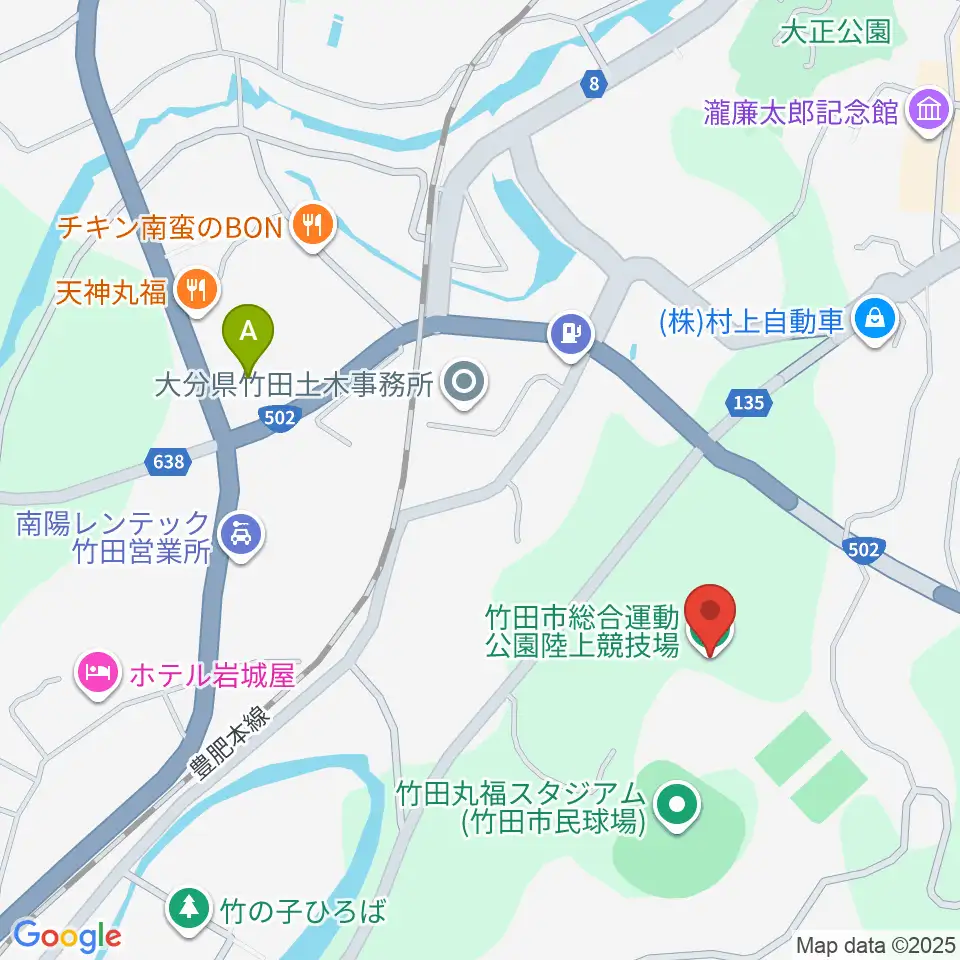 竹田丸福陸上競技場周辺のコンビニエンスストア一覧地図