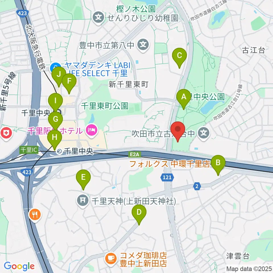 豊泉家千里体育館周辺のコンビニエンスストア一覧地図