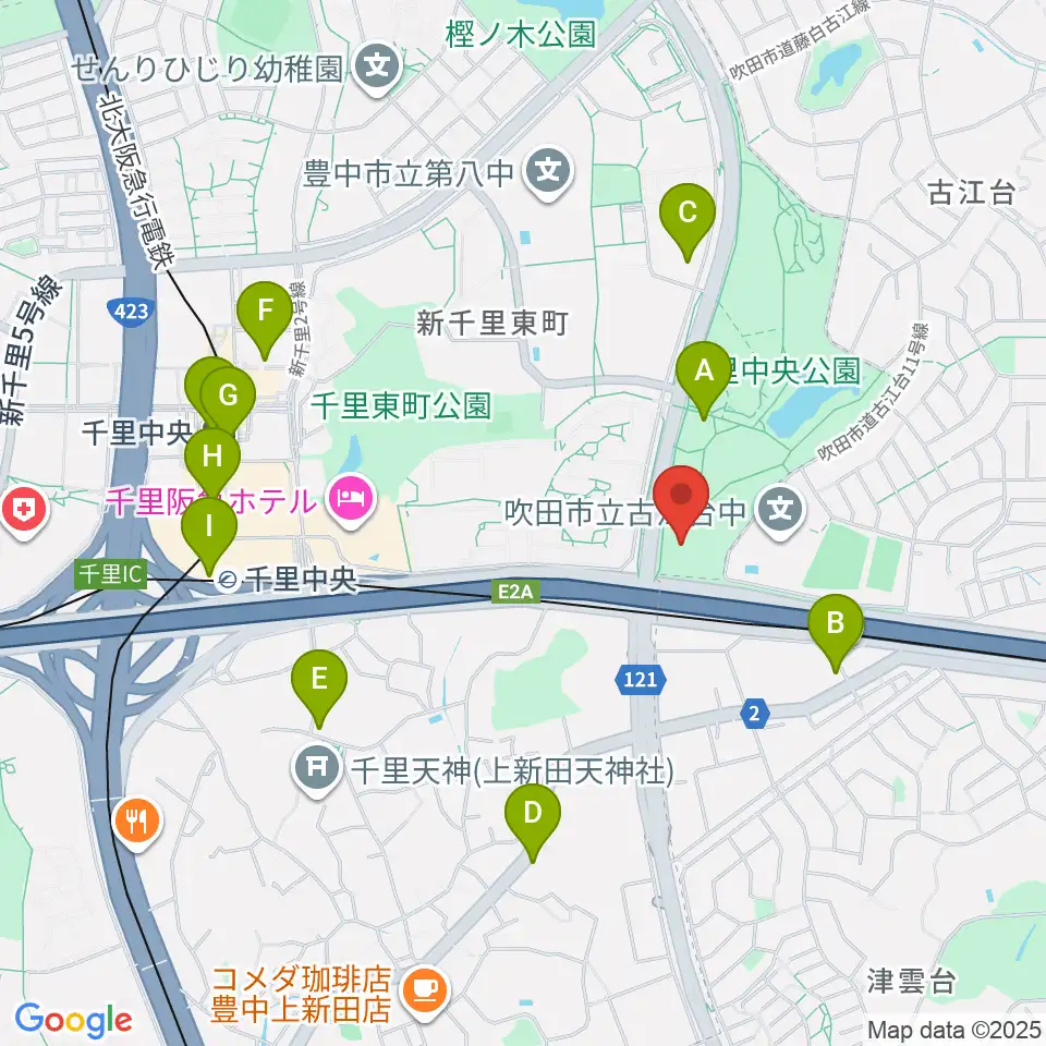 豊泉家千里体育館周辺のコンビニエンスストア一覧地図