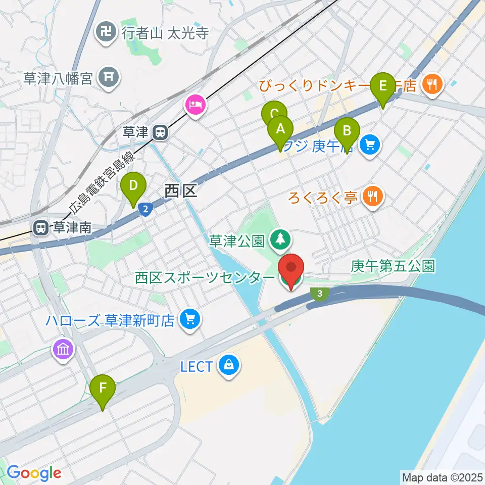 広島市西区スポーツセンター周辺のコンビニエンスストア一覧地図