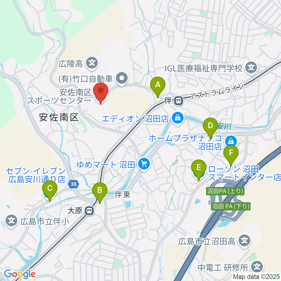 広島市安佐南区スポーツセンター周辺のコンビニエンスストア一覧地図